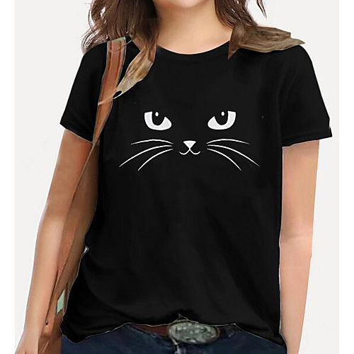 

Women's Plus Size Print Cat Graphic Animal T shirt Large Size Round Neck Short Sleeve Basic Tops XL XXL 3XL White Black Blue Big Size / 100% Cotton