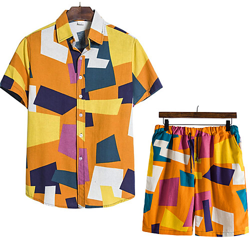 

Men's Shirt Other Prints Fruit Animal 2pcs Print Short Sleeve Vacation Tops Beach Boho Yellow
