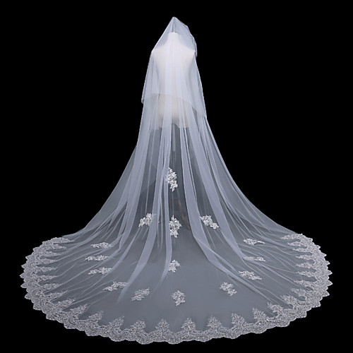 

One-tier Vintage Inspired Wedding Veil Chapel Veils with Solid 137.8 in (350cm) Lace / Tulle