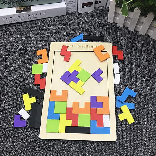 

Colorful 3D Puzzle Wooden Tangram Math Toys Tetris Game Children Pre-school Magination Intellectual Educational Toy for Kids