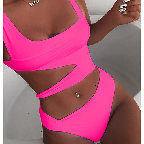 

Women's One Piece Monokini Swimsuit Hollow Out Push Up Open Back Solid Color White Black Red Fuchsia Green Swimwear Padded Bathing Suits New Fashion Sexy