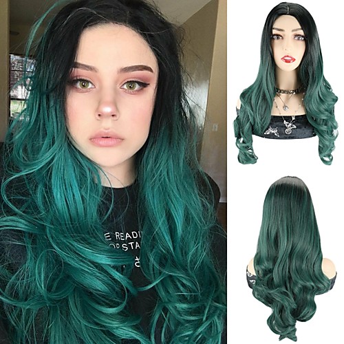 

Synthetic Wig Wavy Body Wave Middle Part Wig 24 inch Black / Dark Green Synthetic Hair 24 inch Women's Cosplay Party African American Wig Green