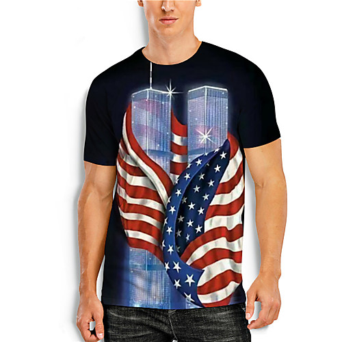 

Men's Tees T shirt 3D Print Graphic Prints Flag Print Short Sleeve Daily Tops Casual Designer Big and Tall Black