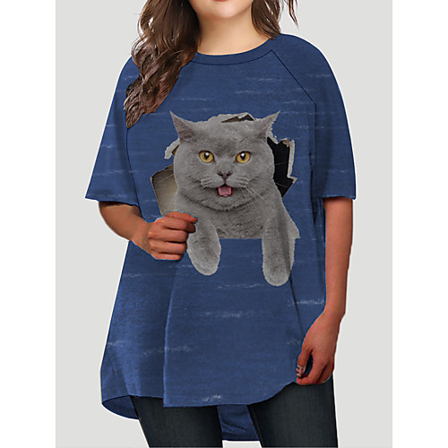 

Women's Plus Size Dresses T Shirt Dress Tee Dress Short Mini Dress Half Sleeve Cat Graphic Animal Print Casual Fall Blue XL XXL 3XL 4XL 5XL / Holiday