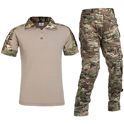 

Men's Hiking Shirt with Pants Military Tactical Shirt Short Sleeve Stand Collar Clothing Suit Outdoor Lightweight Breathable Quick Dry Sweat wicking Autumn / Fall Spring Cotton Solid Color Black Army