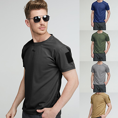 

Men's Running T-Shirt Hunting T-shirt Outdoor Breathable Quick Dry Ventilation Fast Dry Summer Solid Colored Top Polyester Short Sleeve Camping / Hiking Hunting Fishing White Black Army Green