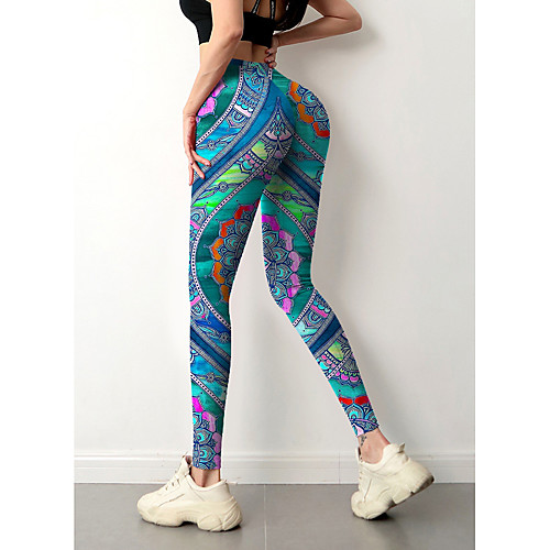

Women's Colorful Fashion Comfort Weekend Gym Leggings Pants Paisley Geometric Ankle-Length Sporty Elastic Waist Print Blue