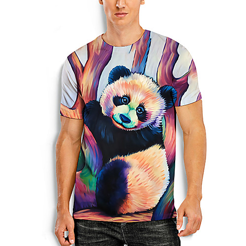 

Men's Tees T shirt 3D Print Graphic Prints Panda Animal Print Short Sleeve Daily Tops Basic Casual Rainbow