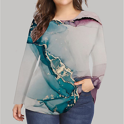 

Women's Plus Size Print Graphic T shirt Large Size Round Neck Long Sleeve Tops Big Size