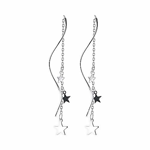 

dainty star tassel threader drop earrings sterling silver for women girls cute long chain dangle earring ear line fashion jwewlry hypoallergenic