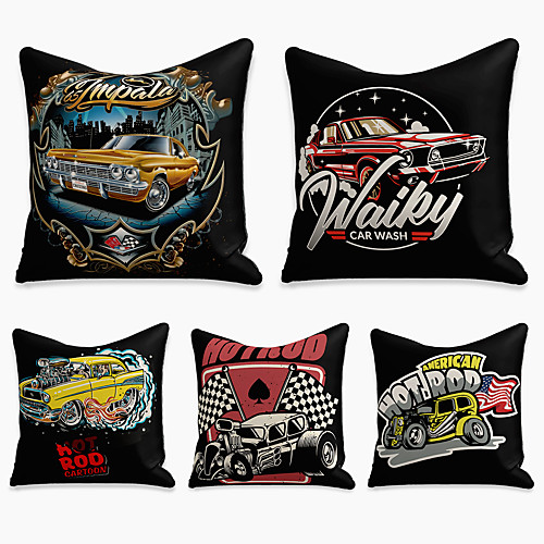 

5 pcs Linen Pillow Cover, Cartoon Square Zipper Polyester Traditional Classic