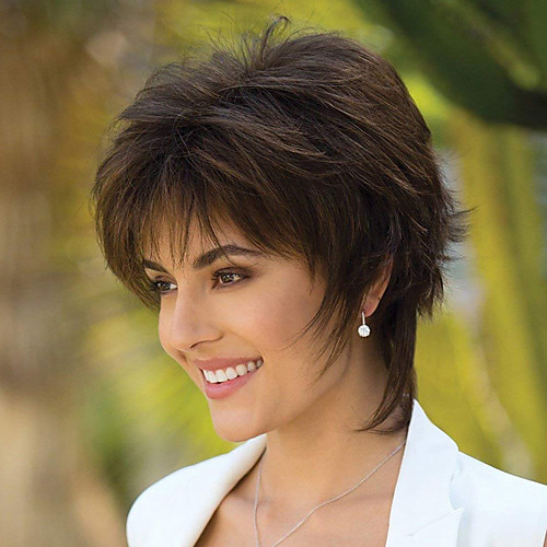 

Synthetic Wig Natural Straight Layered Haircut Neat Bang Wig Short Dark Brown Synthetic Hair Women's Cosplay Party Fashion Dark Brown
