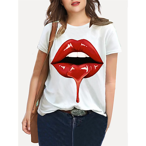 

Women's Plus Size Print Graphic Mouth T shirt Large Size Crewneck Short Sleeve Basic Tops XL XXL 3XL White Big Size