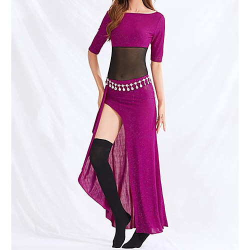 

Belly Dance Dance Costumes Skirts Solid Paillette Women's Training Performance Half Sleeve High Tulle