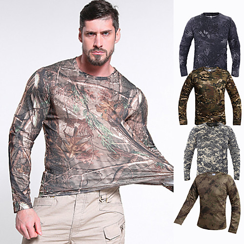 

Men's Camouflage Hunting T-shirt Outdoor Ventilation Fast Dry Breathable Outdoor Autumn / Fall Spring Summer Camo / Camouflage Top Cotton Polyester Camping / Hiking Hunting Fishing ACU Black python