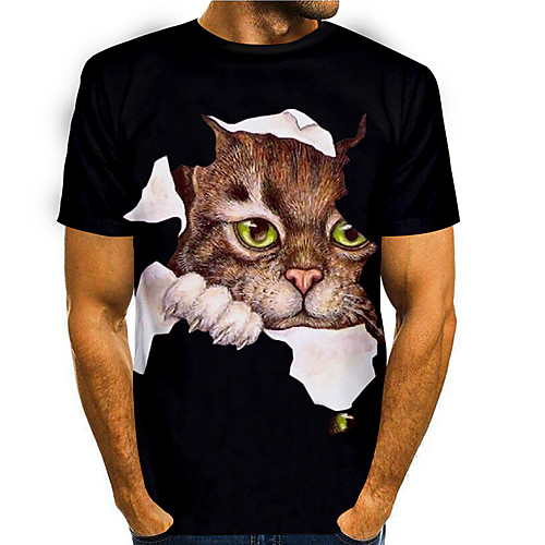 

Men's Tees T shirt 3D Print Cat Graphic Prints Animal Print Short Sleeve Daily Tops Basic Casual Black