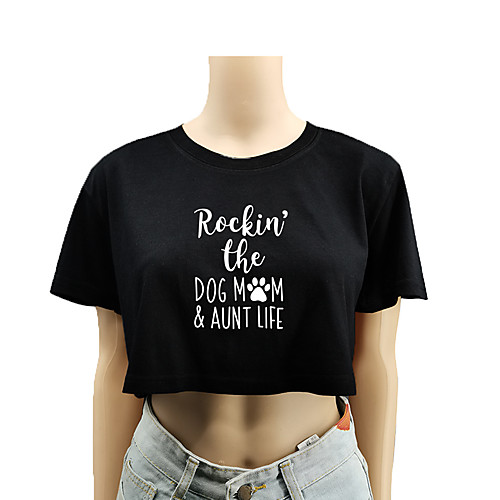 

Women's Crop Top Tee / T-shirt Crop Top Crew Neck Letter Printed Sport Athleisure T Shirt Top Short Sleeves Breathable Soft Comfortable Everyday Use Street Casual Daily Outdoor