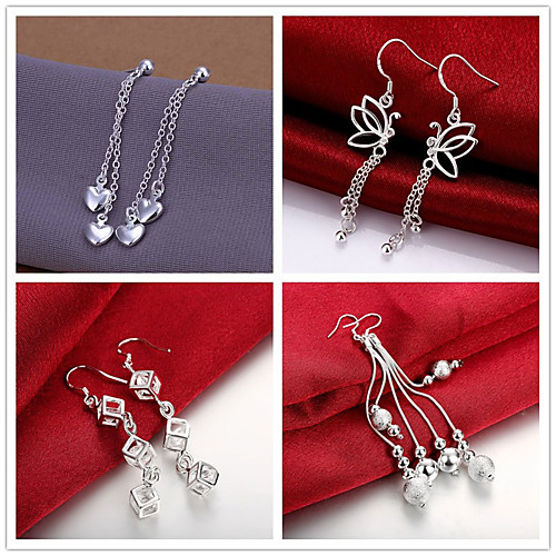 

Women's Drop Earrings Tassel Fringe Sweet Heart Fashion Silver Plated Earrings Jewelry Silver For Christmas Party Evening Street Gift Date 1 Pair