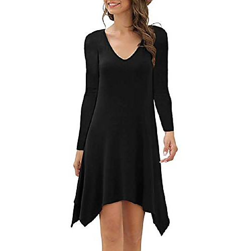 

niyigeji women's v-neck long sleeve swing dress casual loose t-shirt dress black/2xl