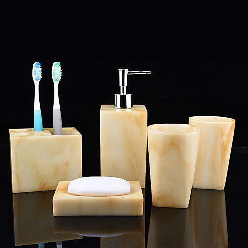 

Five Pieces Set Nordic Marble Texture Resin Bathroom Accessory Toothbrush Holder Soap Dispenser Pump Bottle Brush