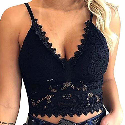 

youmymine women plus size lace vest crop wireless bra lingerie sexy underwear camisole bras (xl, black)