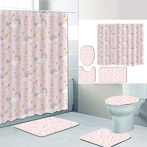 

Bathroom Shower Curtain & Mat Set Modern Polyester New Design