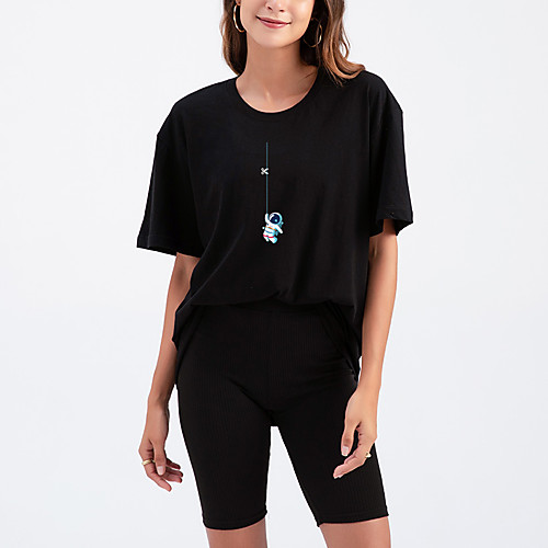 

Women's T shirt Letter Print Round Neck Tops Cotton Basic Basic Top White Black Purple