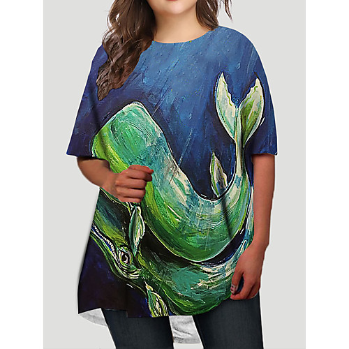 

Women's Plus Size Dresses T Shirt Dress Tee Dress Short Mini Dress Half Sleeve Graphic Animal Print Casual Fall Blue XL XXL 3XL 4XL 5XL / Holiday