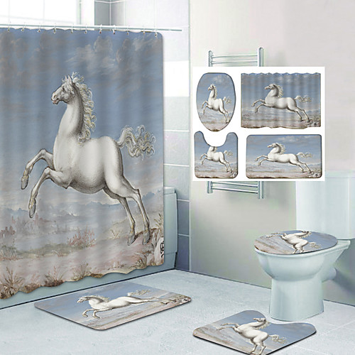 

Running Horse Pattern Printing Bathroom Shower Curtain Leisure Toilet Four-Piece Design