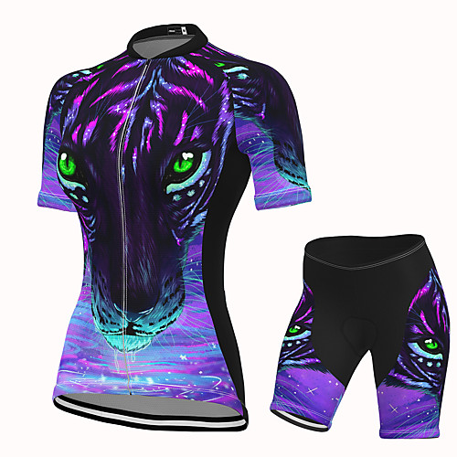 

Women's Short Sleeve Cycling Jersey with Shorts Spandex Purple Leopard Bike Breathable Quick Dry Sports Graphic Mountain Bike MTB Road Bike Cycling Clothing Apparel / Stretchy / Athletic / Athleisure