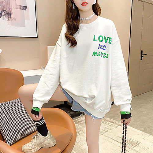 

Women's Sweatshirt Sweater Pullover Pure Color Crew Neck Letter Printed Sport Athleisure Sweatshirt Top Long Sleeve Breathable Soft Comfortable Everyday Use Street Casual Daily Outdoor
