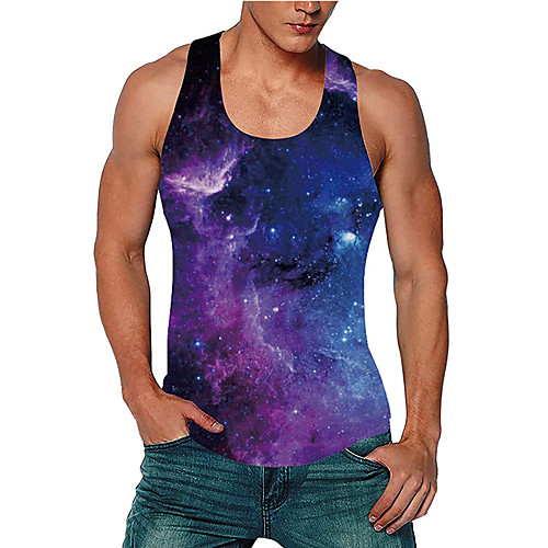 

Men's Tank Top Vest Undershirt 3D Print Galaxy 3D Print Print Sleeveless Daily Tops Casual Beach Rainbow