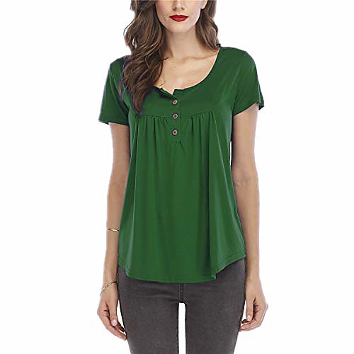 

womens tunic tops casual short sleeve henley swing blouse 4-green-2xl