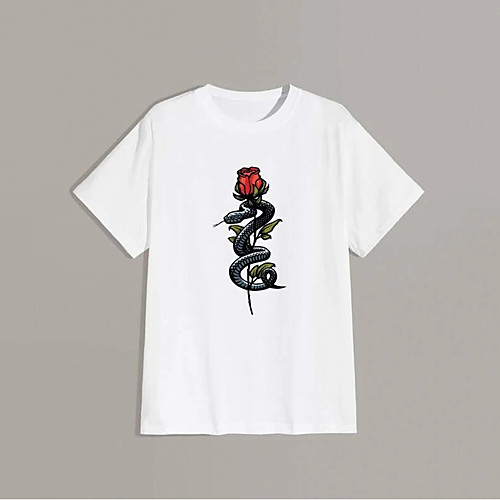 

Men's T shirt Hot Stamping Graphic Prints Rose Print Short Sleeve Daily Tops 100% Cotton Basic Fashion Classic White
