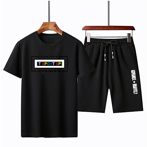 

Men's Sweatsuit 2 Piece Set Artistic Style Crew Neck Sport Athleisure Clothing Suit Short Sleeves Breathable Soft Comfortable Exercise & Fitness Everyday Use Outdoor Fitness Exercising / 2pcs / pack