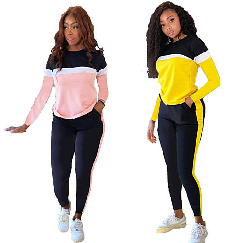 

Women's 2 Piece Splice Tracksuit Jogging Suit Street Casual 2pcs Winter Long Sleeve Moisture Wicking Breathable Sweat Out Fitness Gym Workout Running Jogging Training Sportswear Plus Size Black