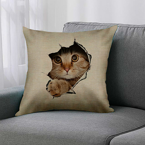 

1Pc 3D Cat Cushion Cover Double Side Print 45x45cm Linen for Sofa Bedroom