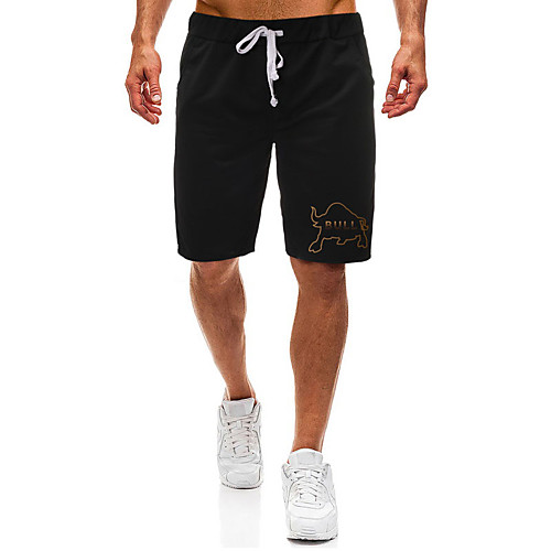 

Men's Casual / Sporty Athleisure Daily Gym Shorts Pants Cow Letter Short Pocket Elastic Drawstring Design Print Black Light Grey