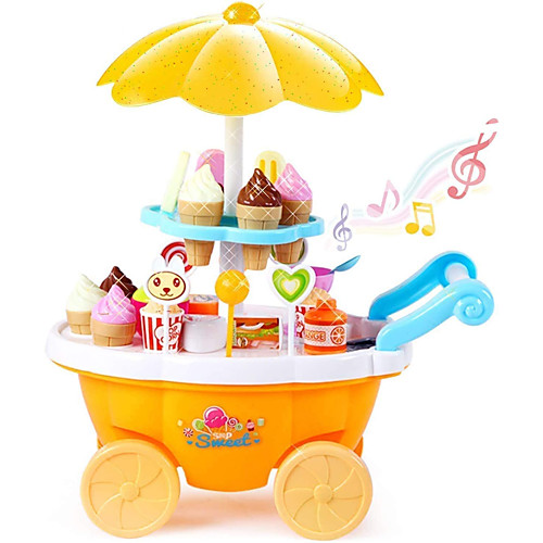 

Ice Cream Cart Toy Toy Kitchen Set Pretend Play Ice Cream Sweet Candy Shop Music & Light Plastic Shell Kid's Preschool Toy Gift 39 pcs