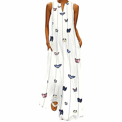 

hotkey plus size dress for women vintage daily butterfly summer autumn casual sleeveless bohemian long maxi dress s-5xl white