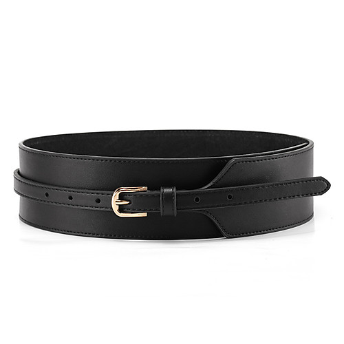 

womens obi belt vintage pu genuine leather buckle waist belt fashion wide belts (37.4, black)