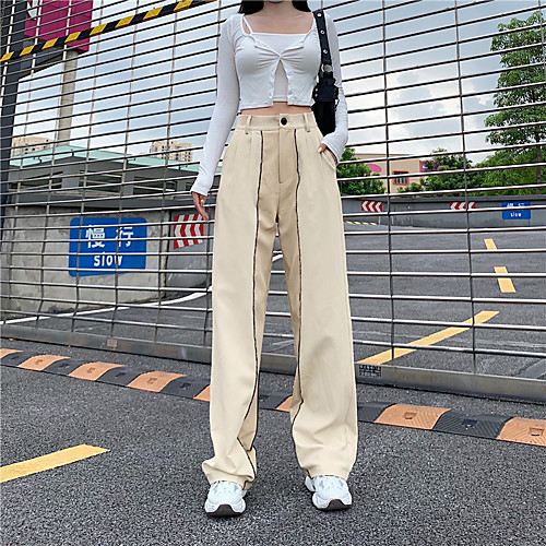 

Women's Stylish Streetwear Comfort Casual Going out Chinos Pants Color Block Full Length Pocket Khaki