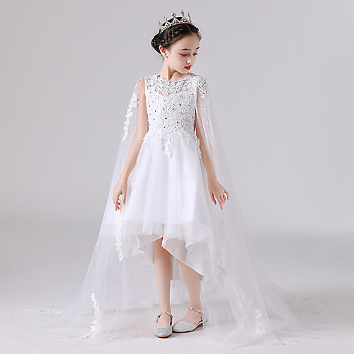 

Princess / Ball Gown Asymmetrical Wedding / Birthday Flower Girl Dresses - Tulle Sleeveless Jewel Neck with Beading / Appliques / Solid