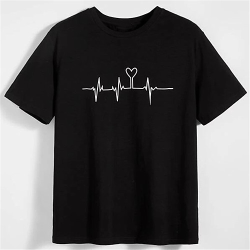 

Men's Unisex T shirt Hot Stamping Heart Graphic Prints Plus Size Print Short Sleeve Daily Tops 100% Cotton Basic Fashion Classic Black