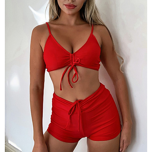 

Women's Bikini Bikini Bottom Swimsuit Open Back Slim Solid Color Color Block Blue Red Swimwear Padded Crop Top Strap Bathing Suits New Fashion Sexy