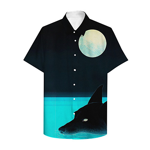 

Men's Shirt 3D Print Graphic Prints Moon Button-Down Print Short Sleeve Casual Tops Casual Designer Big and Tall Black