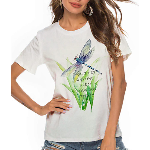 

Women's T shirt Plants Graphic Text Print Round Neck Tops Basic Basic Top White