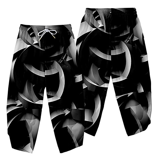 

Men's Casual / Sporty Athleisure Daily Sports Wide Leg Pants Geometry Full Length Elastic Waist 3D Print Black