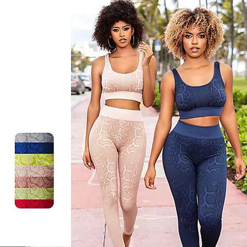 

Women's 2pcs Yoga Suit Winter Snake Skin Earth Yellow Yellow Red Nylon Yoga Fitness Running Sports Bra Tights Clothing Suit Sport Activewear Tummy Control Butt Lift Breathable Quick Dry Moisture