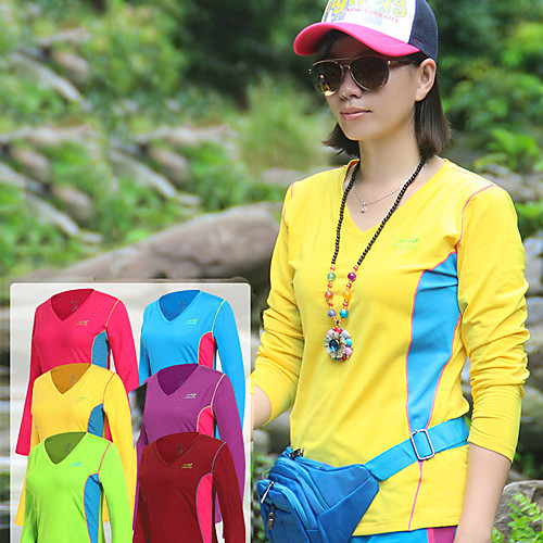 

Women's T shirt Hiking Tee shirt Long Sleeve V Neck Tee Tshirt Top Outdoor Lightweight Breathable Quick Dry Warm Autumn / Fall Polyester Solid Color Purple Yellow Red Fishing Climbing Running